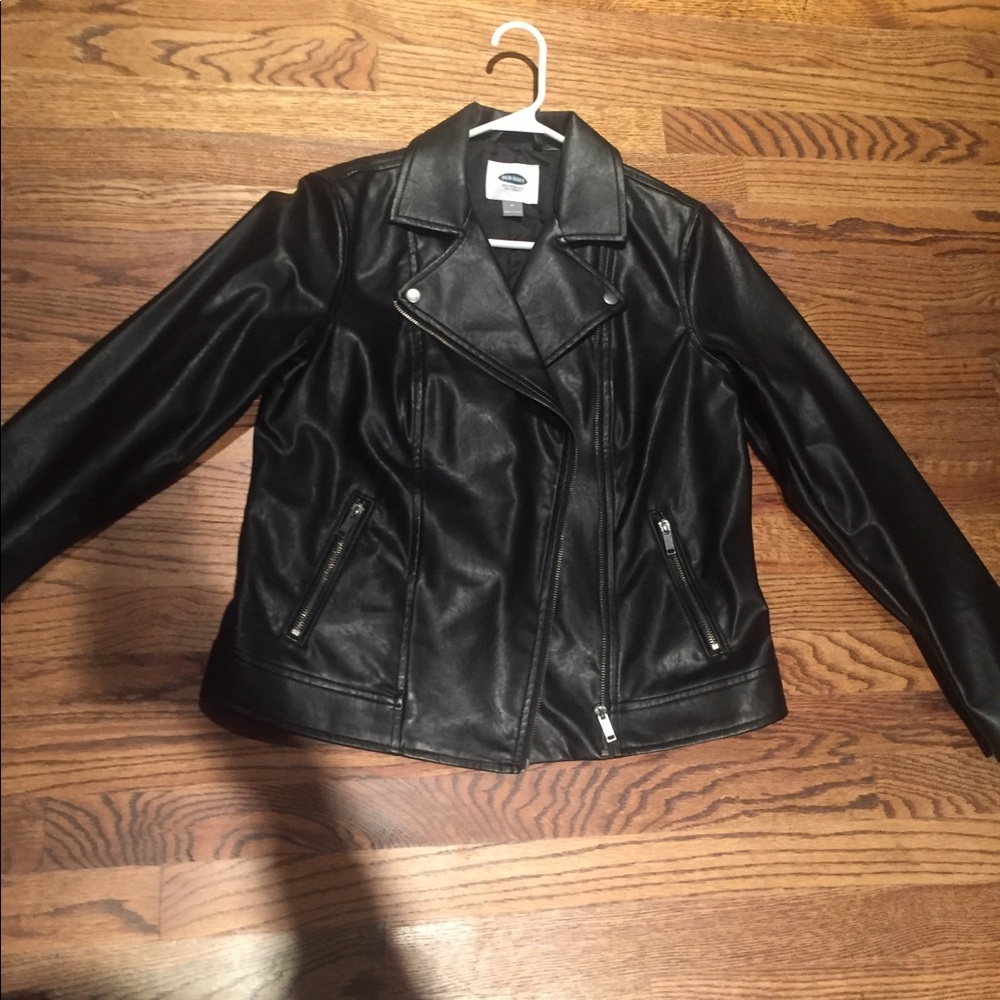 Faux black leather moto jacket